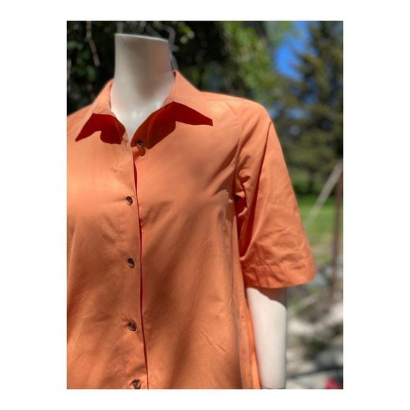 SOLD Lafayette 148 Sedwick Dress Shirt Tent Tanned Coral Cotton Tangerine - Picture 9 of 16